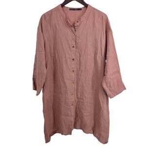 Gudrun Sjoden 100% Linen Button Up Dress Pink Size Medium